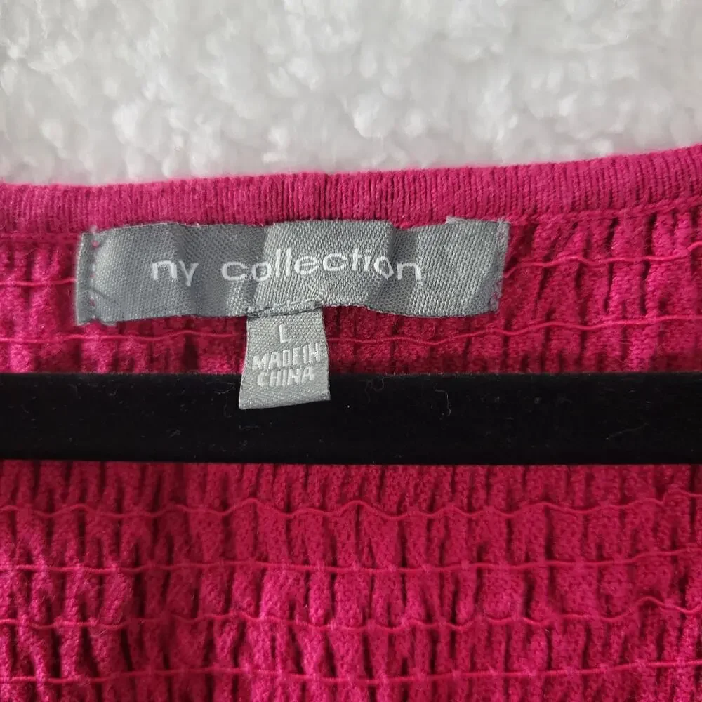 NY Collection Womens Sweater Sz‎ L Pink Balloon Sleeve Minimalist Babydoll